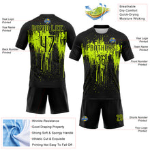 Load image into Gallery viewer, Custom Black Neon Green Dripping Splatter Art Sublimation Volleyball Uniform Jersey
