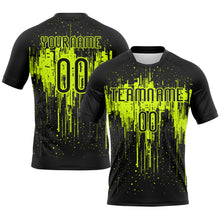 Load image into Gallery viewer, Custom Black Neon Green Dripping Splatter Art Sublimation Volleyball Uniform Jersey
