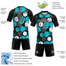 Laden Sie das Bild in den Galerie-Viewer, Custom Black Aqua-White Geometric Shape Sublimation Volleyball Uniform Jersey
