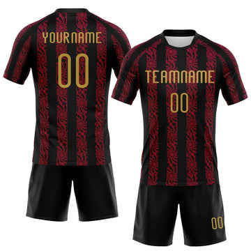 Custom Black Old Gold-Red Abstract Shape Sublimation Volleyball Uniform Jersey