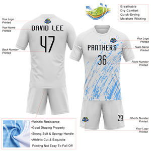 Custom White Black-Light Blue Splash Sublimation Volleyball Uniform Jersey