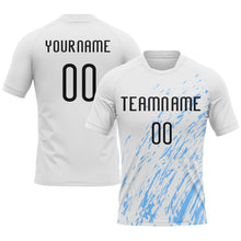 Load image into Gallery viewer, Custom White Black-Light Blue Splash Sublimation Volleyball Uniform Jersey
