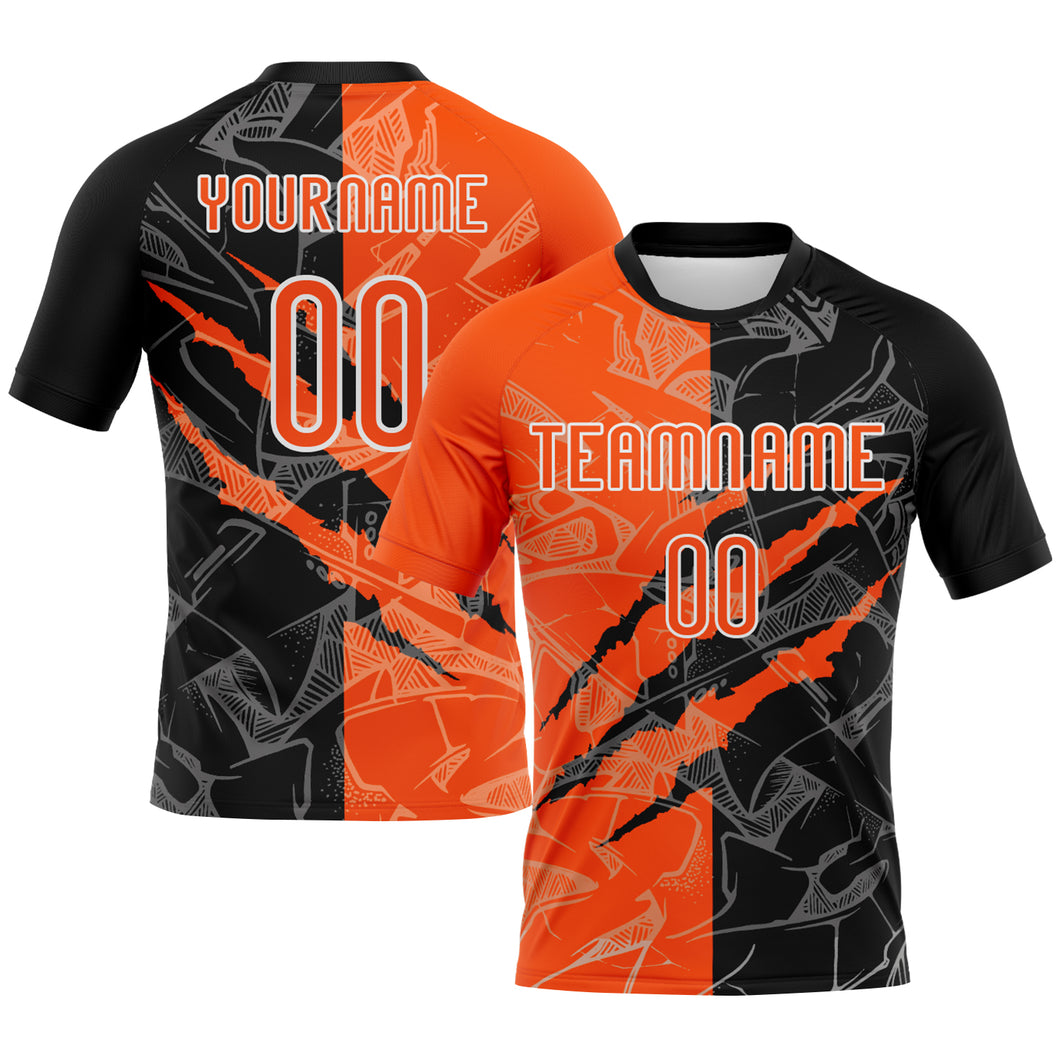 Custom Graffiti Pattern Orange-Black Scratch Sublimation Volleyball Uniform Jersey