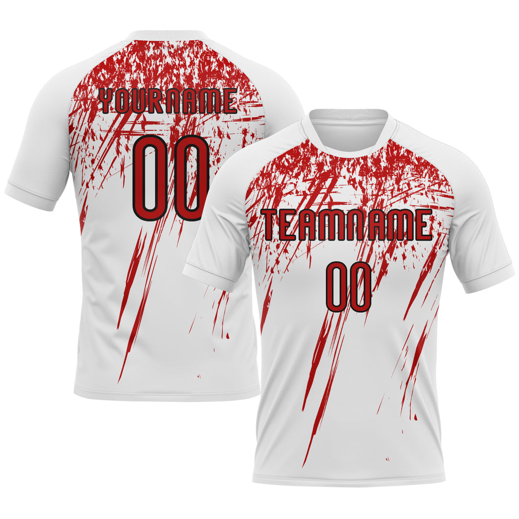 Custom White Red-Black Splash Sublimation Volleyball Uniform Jersey