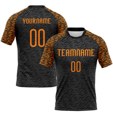 Laden Sie das Bild in den Galerie-Viewer, Custom Black Bay Orange Animal Print Sublimation Volleyball Uniform Jersey
