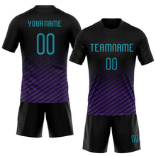 Load image into Gallery viewer, Custom Black Teal-Purple Geometric Shape Sublimation Volleyball Uniform Jersey
