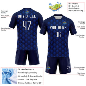 Custom Navy White-Thunder Blue Geometric Shape Sublimation Volleyball Uniform Jersey