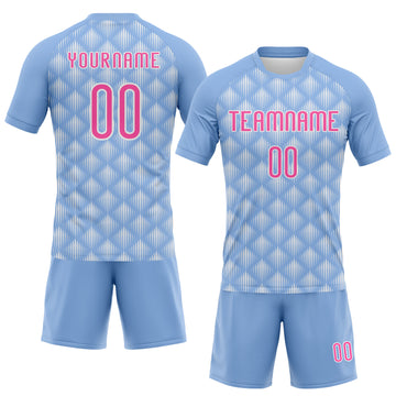 Custom Light Blue Pink-White Geometric Shape Sublimation Volleyball Uniform Jersey