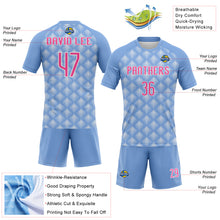 Load image into Gallery viewer, Custom Light Blue Pink-White Geometric Shape Sublimation Volleyball Uniform Jersey
