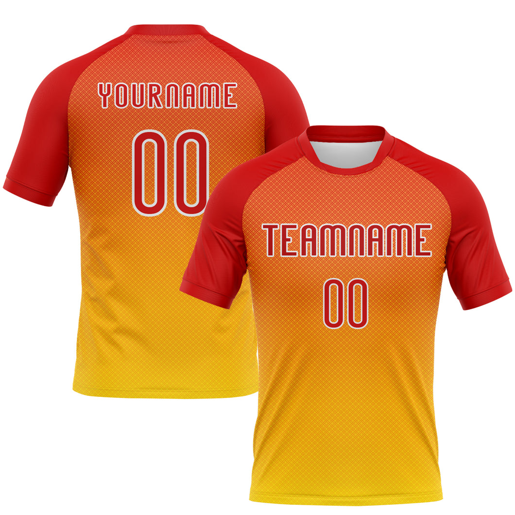 Custom Yellow Red-White Geometric Shape Sublimation Volleyball Uniform Jersey