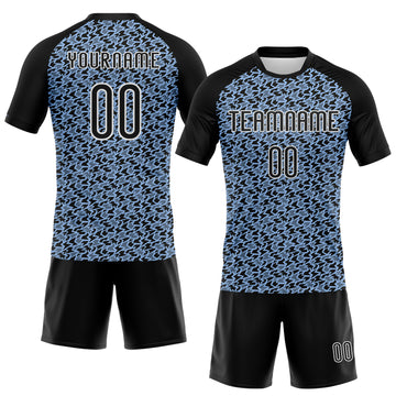 Custom Light Blue Black-White Geometric Shape Sublimation Volleyball Uniform Jersey