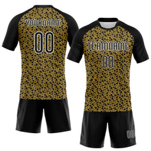 Load image into Gallery viewer, Custom Old Gold Black-White Geometric Shape Sublimation Volleyball Uniform Jersey
