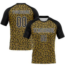 Laden Sie das Bild in den Galerie-Viewer, Custom Old Gold Black-White Geometric Shape Sublimation Volleyball Uniform Jersey
