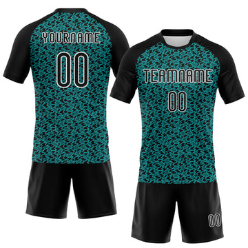 Custom Teal Black-White Geometric Shape Sublimation Volleyball Uniform Jersey