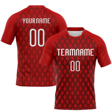 Load image into Gallery viewer, Custom Red White-Black Geometric Shape Sublimation Volleyball Uniform Jersey
