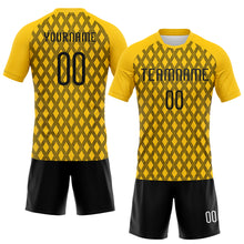 Load image into Gallery viewer, Custom Yellow Black-White Geometric Shape Sublimation Volleyball Uniform Jersey
