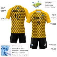 Load image into Gallery viewer, Custom Yellow Black-White Geometric Shape Sublimation Volleyball Uniform Jersey
