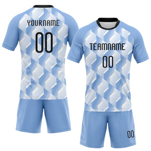 Custom Light Blue Black-White Geometric Shape Sublimation Volleyball Uniform Jersey