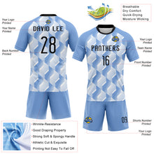 Load image into Gallery viewer, Custom Light Blue Black-White Geometric Shape Sublimation Volleyball Uniform Jersey
