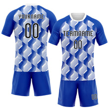 Laden Sie das Bild in den Galerie-Viewer, Custom Thunder Blue Black-White Geometric Shape Sublimation Volleyball Uniform Jersey
