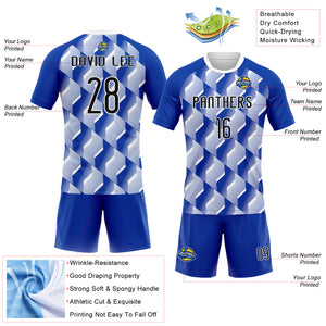 Custom Thunder Blue Black-White Geometric Shape Sublimation Volleyball Uniform Jersey