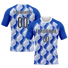 Laden Sie das Bild in den Galerie-Viewer, Custom Thunder Blue Black-White Geometric Shape Sublimation Volleyball Uniform Jersey
