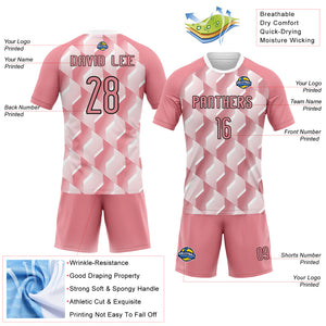 Custom Medium Pink Black-White Geometric Shape Sublimation Volleyball Uniform Jersey