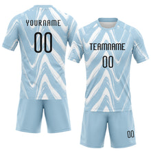 Laden Sie das Bild in den Galerie-Viewer, Custom Light Blue Black-White Fluid Sublimation Volleyball Uniform Jersey
