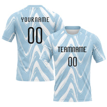 Laden Sie das Bild in den Galerie-Viewer, Custom Light Blue Black-White Fluid Sublimation Volleyball Uniform Jersey
