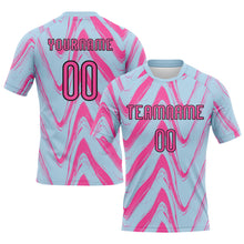 Load image into Gallery viewer, Custom Light Blue Pink-Black Fluid Sublimation Volleyball Uniform Jersey
