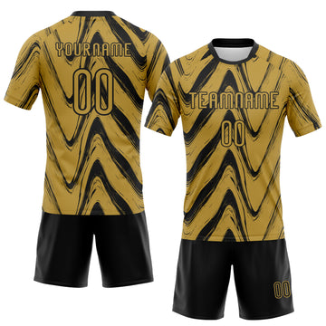 Custom Old Gold Black Fluid Sublimation Volleyball Uniform Jersey