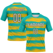 Laden Sie das Bild in den Galerie-Viewer, Custom Aqua Yellow-Black Abstract Lines Sublimation Volleyball Uniform Jersey
