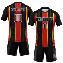 Laden Sie das Bild in den Galerie-Viewer, Custom Black Red-Light Yellow Lines Sublimation Volleyball Uniform Jersey
