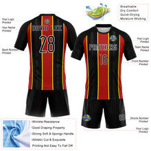 Laden Sie das Bild in den Galerie-Viewer, Custom Black Red-Light Yellow Lines Sublimation Volleyball Uniform Jersey
