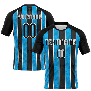 Custom Black Light Blue-White Lines Sublimation Volleyball Uniform Jersey