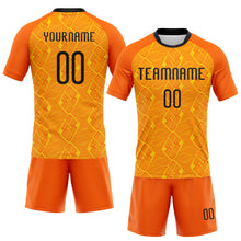 Load image into Gallery viewer, Custom Orange Black-Yellow Geometric Shape Sublimation Volleyball Uniform Jersey
