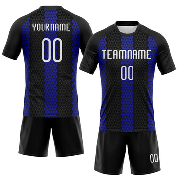 Custom Black White-Royal Geometric Shape Sublimation Volleyball Uniform Jersey