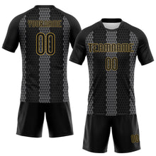 Load image into Gallery viewer, Custom Black Gray-Old Gold Geometric Shape Sublimation Volleyball Uniform Jersey
