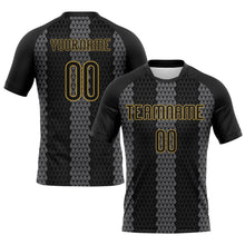 Laden Sie das Bild in den Galerie-Viewer, Custom Black Gray-Old Gold Geometric Shape Sublimation Volleyball Uniform Jersey
