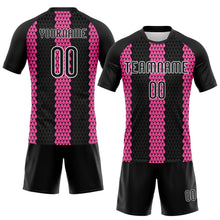 Load image into Gallery viewer, Custom Black Pink-White Geometric Shape Sublimation Volleyball Uniform Jersey
