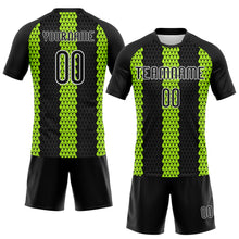 Load image into Gallery viewer, Custom Black Neon Green-White Geometric Shape Sublimation Volleyball Uniform Jersey
