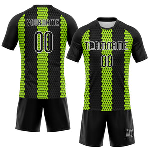 Custom Black Neon Green-White Geometric Shape Sublimation Volleyball Uniform Jersey