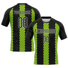 Load image into Gallery viewer, Custom Black Neon Green-White Geometric Shape Sublimation Volleyball Uniform Jersey
