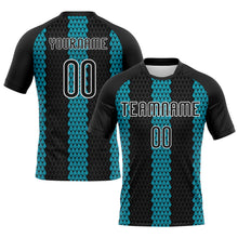 Laden Sie das Bild in den Galerie-Viewer, Custom Black Teal-White Geometric Shape Sublimation Volleyball Uniform Jersey
