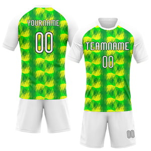 Custom Neon Green White-Black Abstract Shape Sublimation Volleyball Uniform Jersey