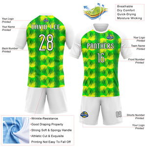 Custom Neon Green White-Black Abstract Shape Sublimation Volleyball Uniform Jersey