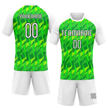 Custom Neon Green White-Black Abstract Shape Sublimation Volleyball Uniform Jersey