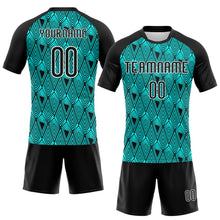 Laden Sie das Bild in den Galerie-Viewer, Custom Lakes Blue Black-White Geometric Shape Sublimation Volleyball Uniform Jersey
