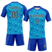 Laden Sie das Bild in den Galerie-Viewer, Custom Thunder Blue Black-Lakes Blue Geometric Shape Sublimation Volleyball Uniform Jersey
