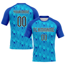 Laden Sie das Bild in den Galerie-Viewer, Custom Thunder Blue Black-Lakes Blue Geometric Shape Sublimation Volleyball Uniform Jersey
